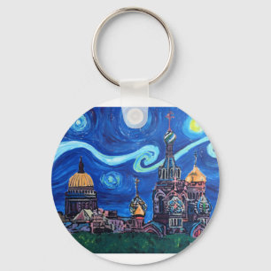 Starry Night in St Petersburg Russia Keychain