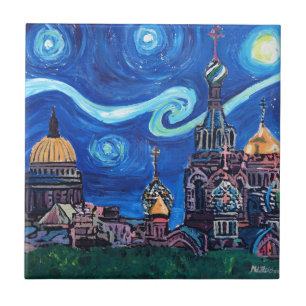 Starry Night in St Petersburg Russia Tile