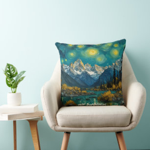 Starry Night in the Rocky Mountains Throw Pillow