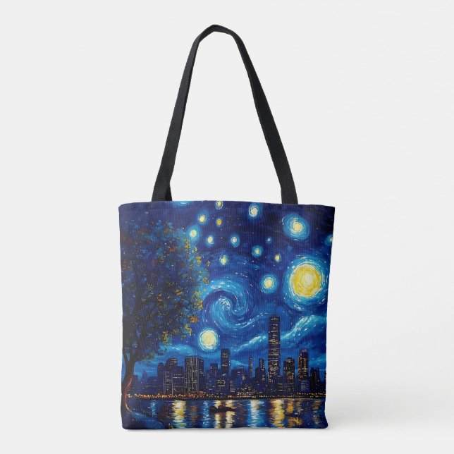 Starry Night Inspired Cityscape Tote Bag (Back)