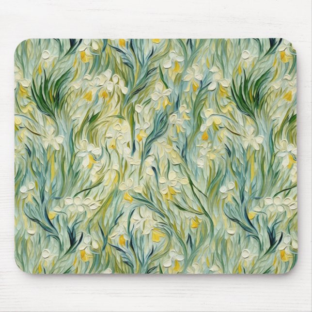 Starry Night-inspired Floral Paint Textured-style Mouse Pad (Front)