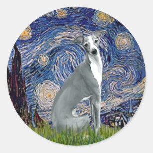 Starry Night-Italian Greyhound 4 (sit) Classic Round Sticker