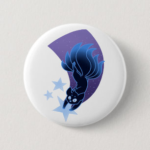 Starry night kitsune on a shooting star button