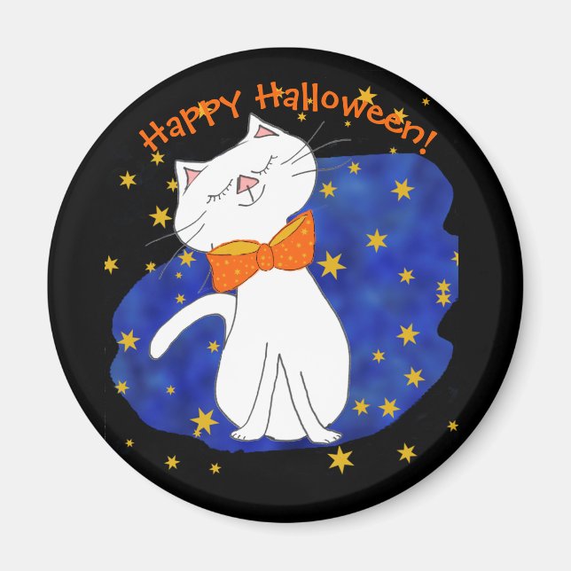 Starry Night Kitty Cat Halloween Magnet (Front)