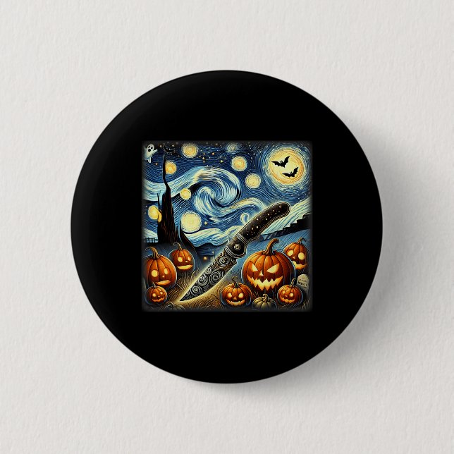 Starry Night Knife Chef Halloween  2 Inch Round Button (Front)
