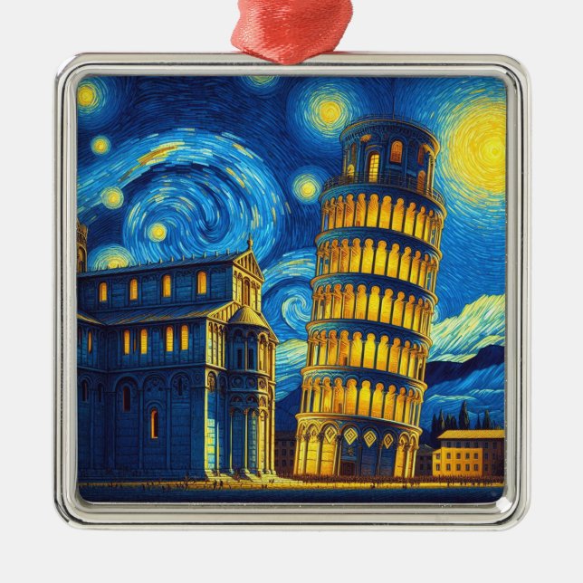 Starry Night Leaning Tower Of Pisa Italy Metal Ornament (Front)