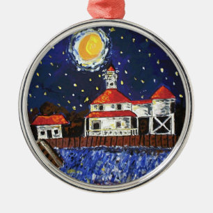 Starry Night Light House Metal Ornament