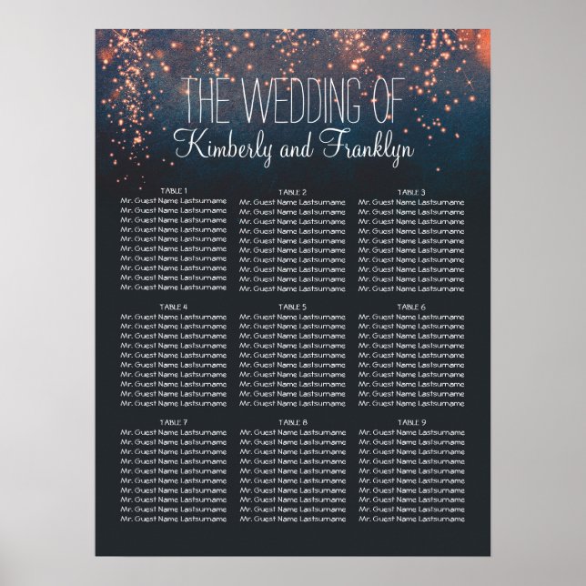 Starry Night Lights Wedding Seating Chart (Front)