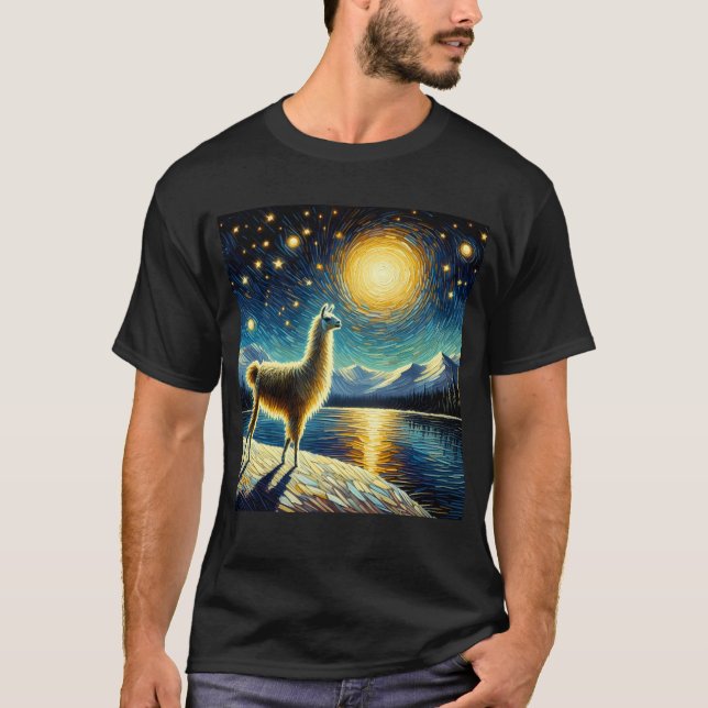 Starry Night Llama Alpaca Van Gogh Lover T-Shirt (Front)