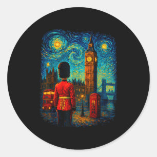 Starry Night London Red Telephone Box Queen's Guar Classic Round Sticker