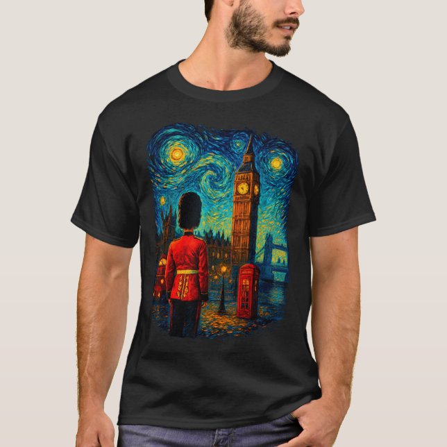 Starry Night London Red Telephone Box Queen's Guar T-Shirt (Front)