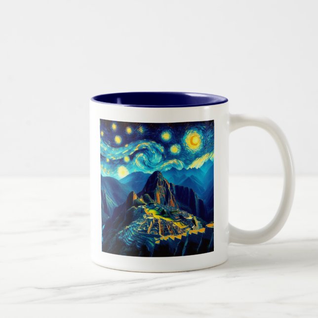 Starry Night Machu Picchu Peru Two-Tone Coffee Mug (Right)