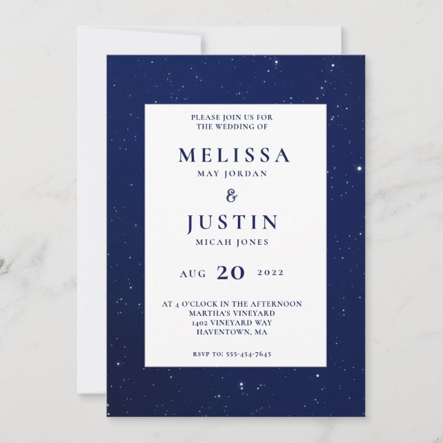Starry Night Modern Simplistic Wedding Invitation (Front)