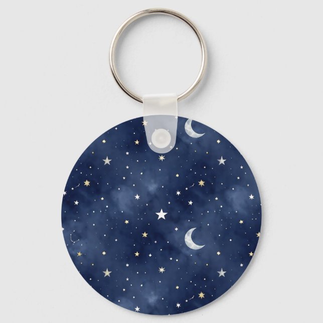Starry Night Moon Constellations Pattern Keychain (Front)