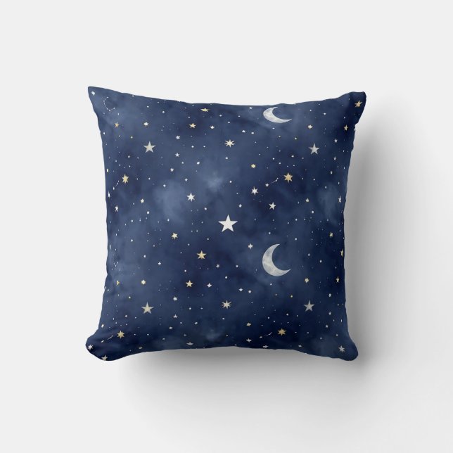 Starry Night Moon Constellations Pattern Throw Pillow (Front)