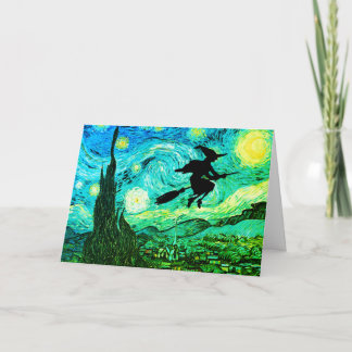 Starry Night Moon Flying Witch Silhouette Card