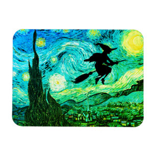 Starry Night Moon Flying Witch Silhouette Magnet