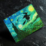 Starry Night Moon Flying Witch Silhouette Postcard<br><div class="desc">A witch silhouette on a vintage starry night painting for Halloween.
Modern colours for your digital art design.
Add text to create your own postcard.</div>