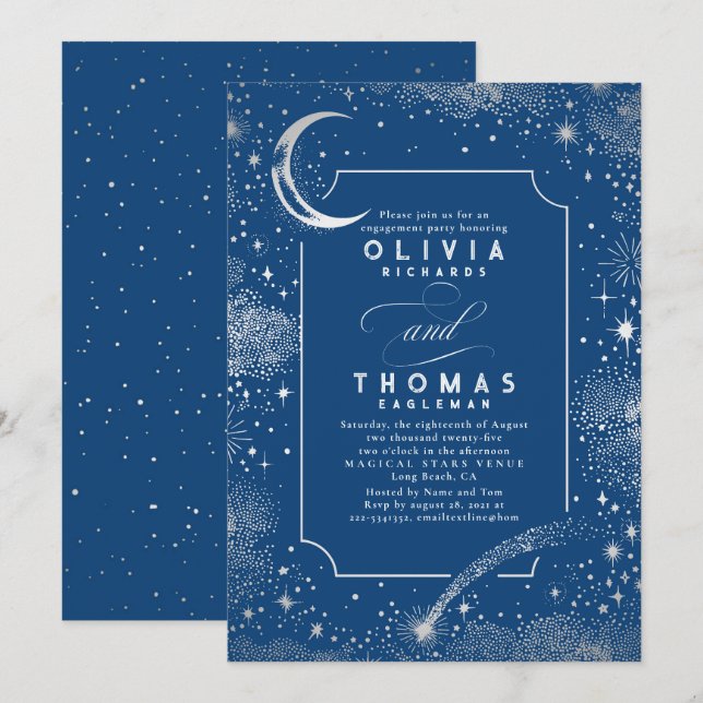 Starry Night Moon Mystical Engagement Party Invitation (Front/Back)