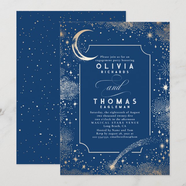 Starry Night Moon Mystical Engagement Party Invitation (Front/Back)