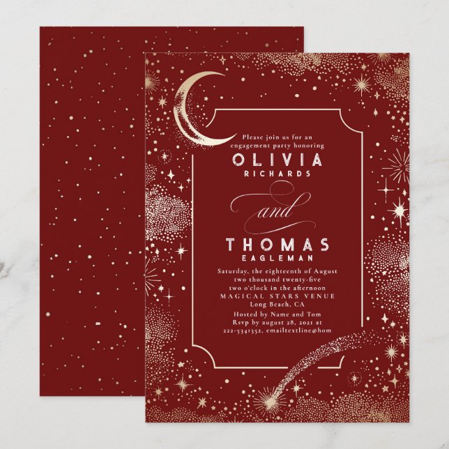 Starry Night Moon Mystical Engagement Party Invitation (Front/Back)