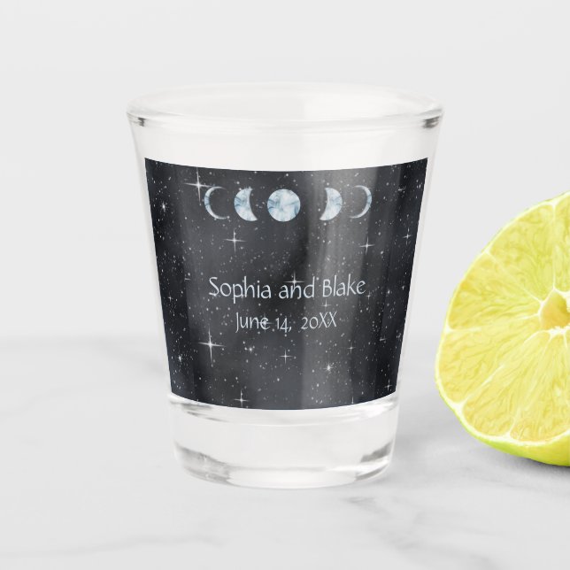 Starry Night Moon Phases Zodiac Celestial Wedding Shot Glass (Front)