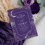 Starry Night Moon Shooting Star Celestial Wedding Invitation<br><div class="desc">This romantic wedding invitation, with its gorgeous purple night sky theme, promises a story of enchantment and allure. Embellished with a faux metallic golden crescent moon, a sparkling falling star, and distant constellations, it sets the stage for a spectacular celebration. The design is tranquil, mystical and inviting, opting for this...</div>