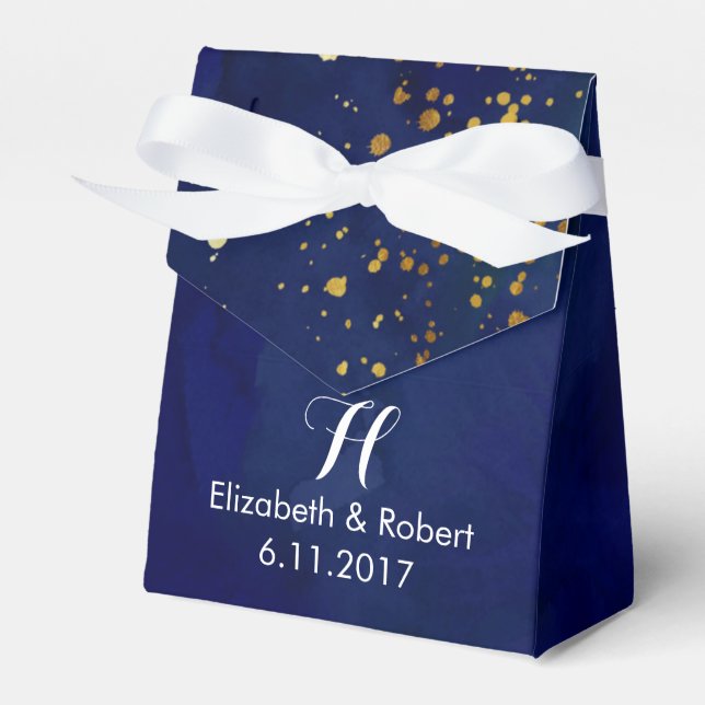 Starry Night Navy and Faux Gold Glitter Favor Box (Front Side)