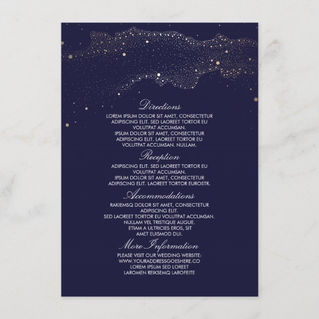 Starry Night Navy and Gold Wedding Information Enclosure Card (Front)