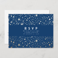 Starry Night Navy Blue and Gold Wedding RSVP
