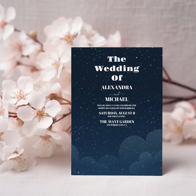 Starry Night Navy Blue Silver Glitter Wedding Invitation (Creator Uploaded)