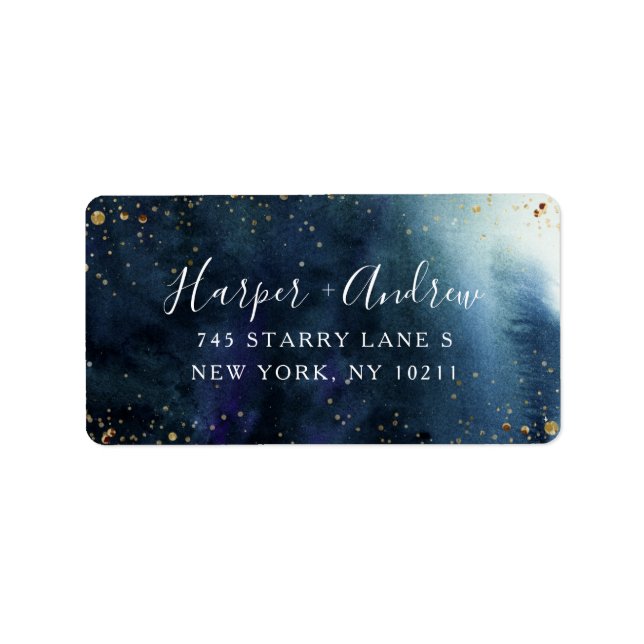 Starry Night Navy Blue Watercolor Return Address Label (Front)