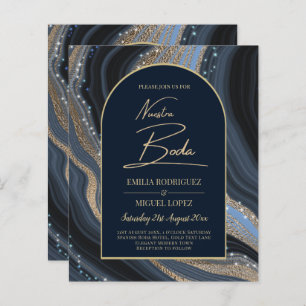 Starry Night Navy Gold Agate NUESTRA BODA Invite