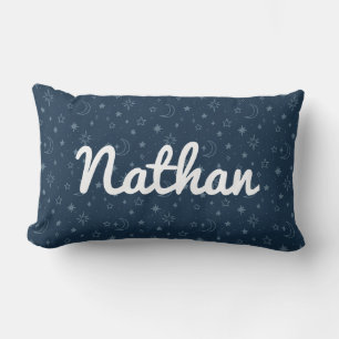 Starry Night, Navy Moon and Stars Lumbar Pillow