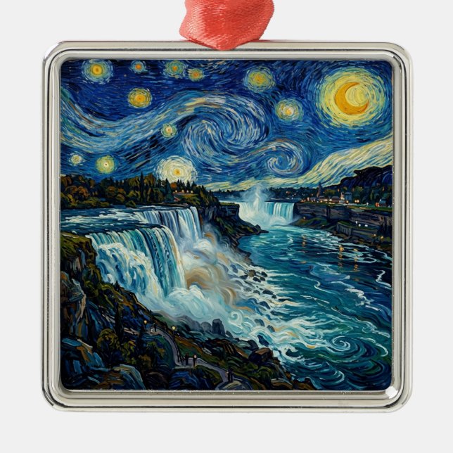 Starry Night Niagara Falls Metal Ornament (Front)