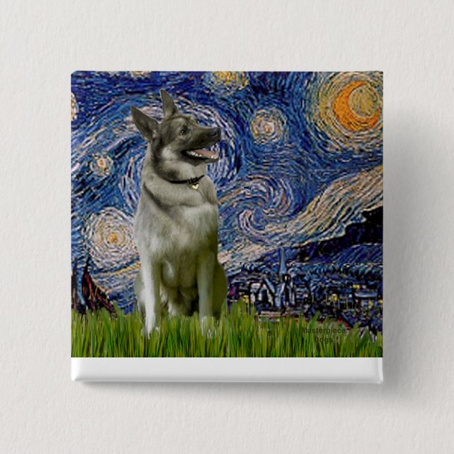 Starry Night - Norwegian Elkhound 2 Inch Square Button (Front)