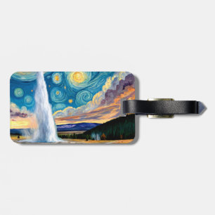 Starry Night Old Faithful Yellowstone Park Luggage Tag