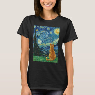 Starry Night Orange Cat Nature Painting Van Gogh S T-Shirt