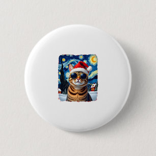 Starry Night Orange Tabby Cat Christmas 2 Inch Round Button