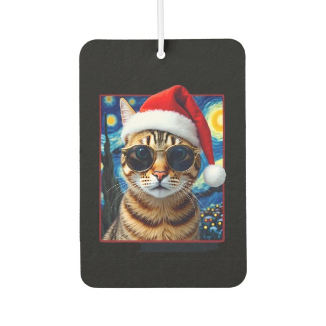 Starry Night Orange Tabby Cat Christmas Air Freshener (Front)