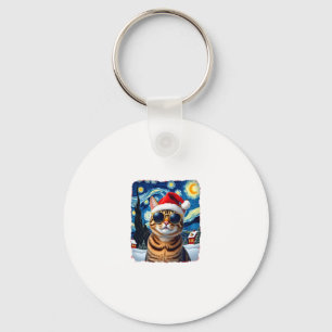 Starry Night Orange Tabby Cat Christmas Keychain