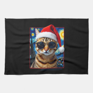 Starry Night Orange Tabby Cat Christmas Kitchen Towel