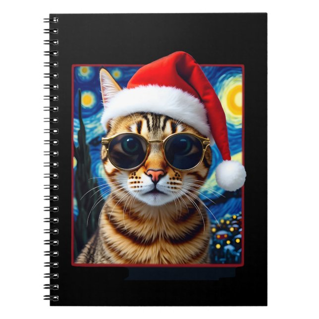 Starry Night Orange Tabby Cat Christmas Notebook (Front)
