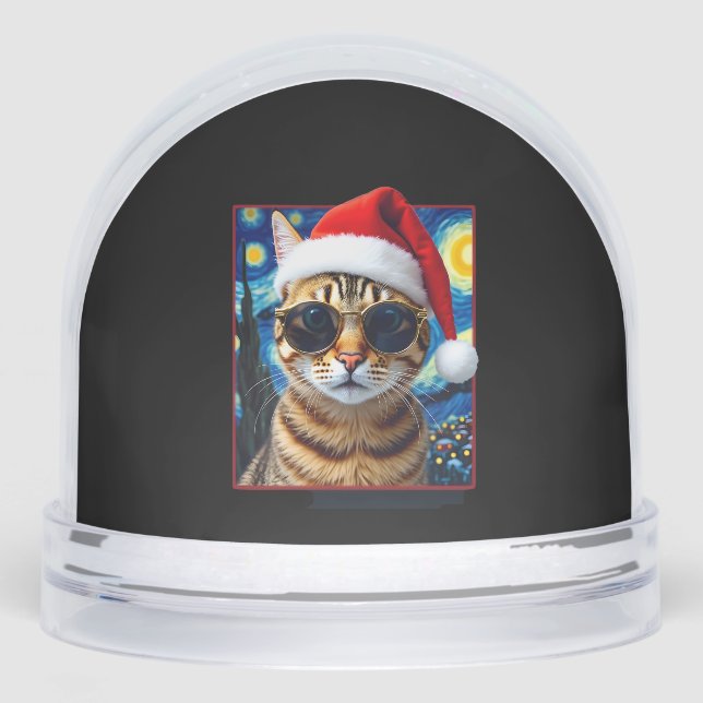 Starry Night Orange Tabby Cat Christmas Snowglobe (Front)