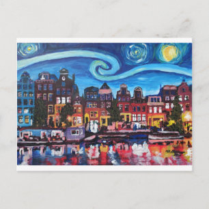 Starry Night over Amsterdam Canal Postcard