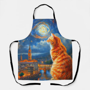 Starry Night Over Florence   Ginger Cat Art Apron