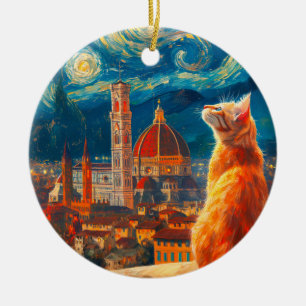 Starry Night Over Florence   Ginger Cat Art Ceramic Ornament