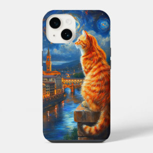 Starry Night Over Florence   Ginger Cat Art iPhone 14 Case