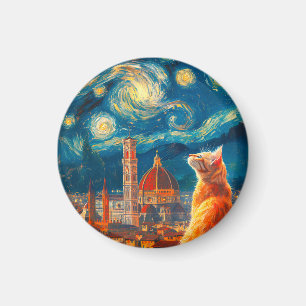 Starry Night Over Florence   Ginger Cat Art Magnet