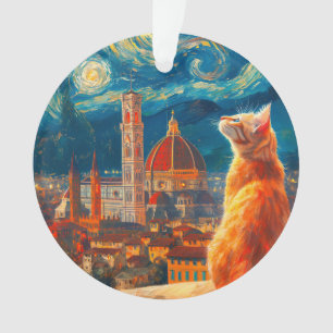 Starry Night Over Florence Ginger Cat Art Ornament